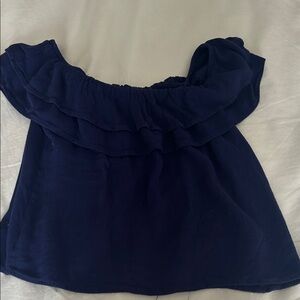 One Clothing Navy Ruffle Blouse